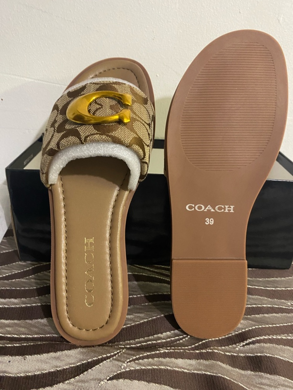 Coach Brown Signature Canvas Slide Mules with Gold Hardware - Picture 4 of 4